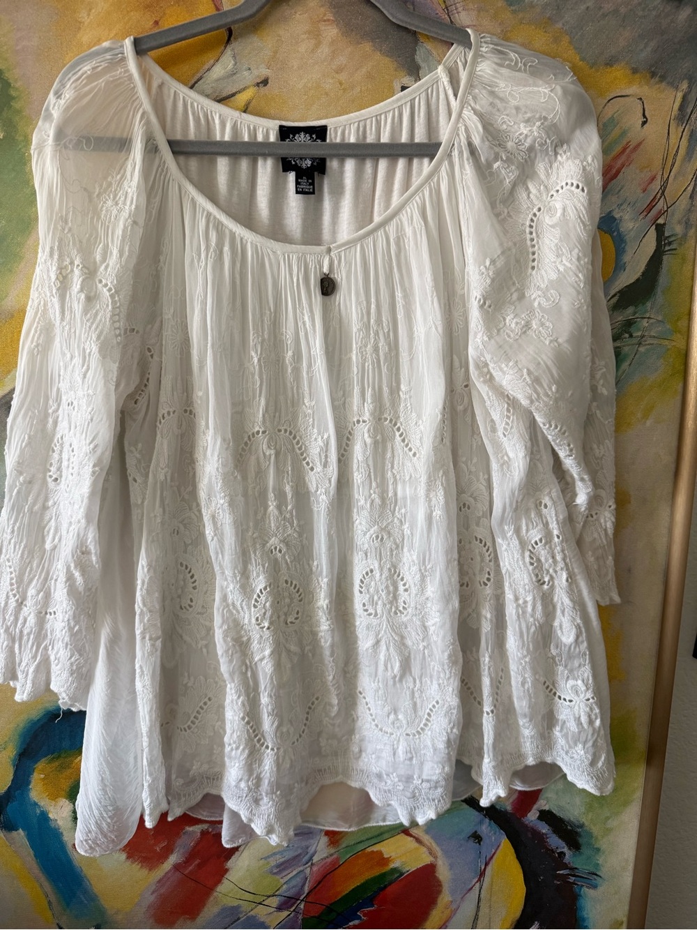 White Embroidered Peasant Top - Relaxed Boho Style